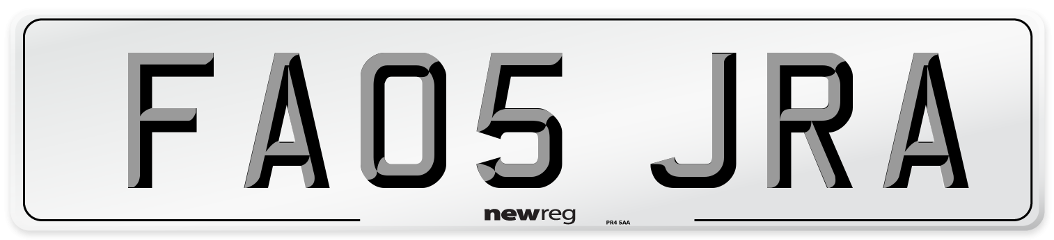 FA05 JRA Number Plate from New Reg